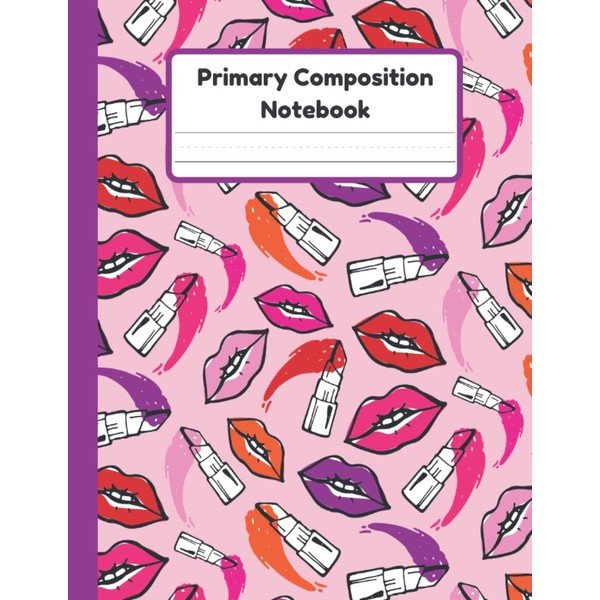 Primary Composition Notebook: Lipstick Handwriting Practice Paper With Dotted Mid