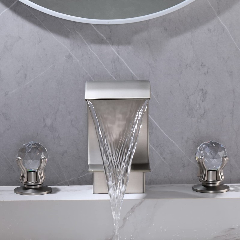 BANGPU Bathroom Sink Faucet 3 Hole Widespread Waterfall Bathroom Faucets
