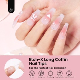 Beetles Gel Nail Tips Long Coffin – 288 Pieces Half Matte Full Cover Pre-Etched False Nail Tips, Pre-Shaped in 12 Sizes for Easy Acrylic Fake and Press On Nail Extensions