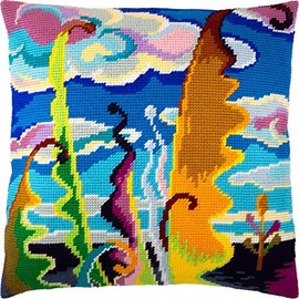 Brvsk Abstract Sky. Needlepoint Kit w/Printed Tapestry Canvas (40 × 40 cm) — Needlepoint Cushion Kit for Creative Home Décor — Needlework Kit for Adult Beginners