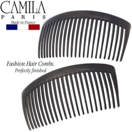 Camila Paris CP3023 French Side Combs Large Curved, Gray French Twist Hair Combs Decorative, Strong Hold Hair Clips for Women Bun Chignon Up-Do, No Slip Styling Girls Hair Accessories, Made in France