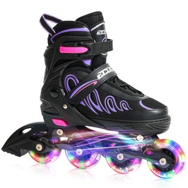 ECOO Inline Skates for Girls and Boys Ages 5-8 8-12 Light up Wheels, Adjustable Size Roller Skates Blades Kids Adult Women Outdoor