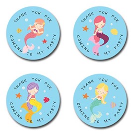 40mm Mermaid Thank You For Coming To My Party Round Stickers for Party Bags & Sweet Cones (48 x Stickers)