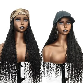 Human Hair BraidsBand Wig Bohemian With Human Hair Curly Ends Grab And Go Braids Band Boho Curls Style Crochet Braided Headband Hair Wigs without Cap For Black Women