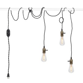 Unbranded Vintage Pendant Light Kit Cord with Dimming Switch and Triple E26/E27 Industr...