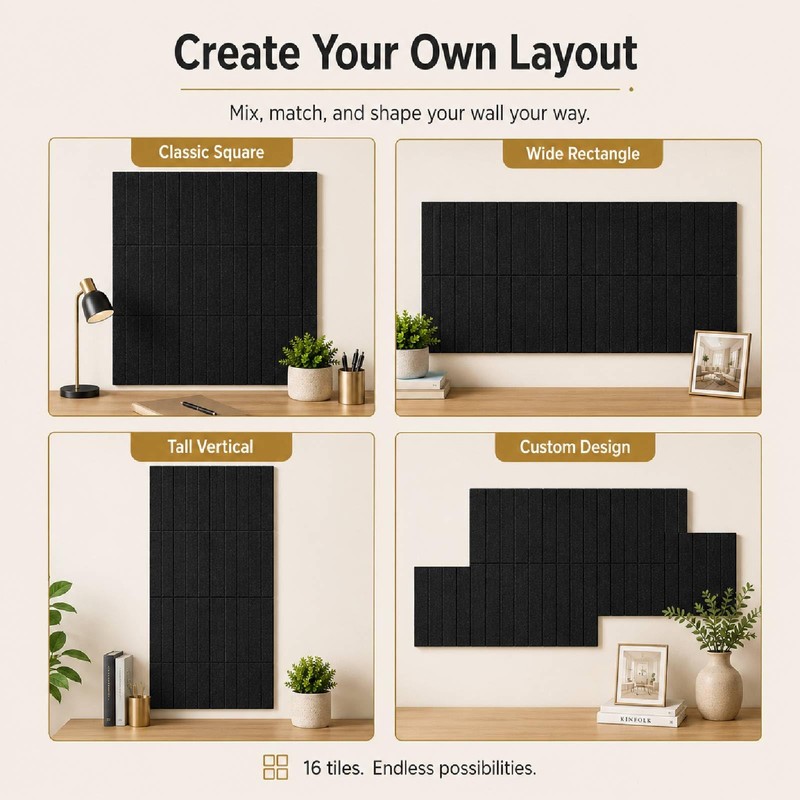 Corodo 48"x48" Large Felt Bulletin Board Tiles for Wall, 16