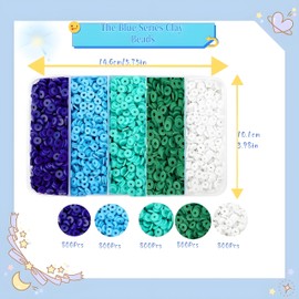 4000 Pcs Blue Series Clay Beads Bracelet Making Kit, 6mm Polymer Spacer Flat Heishi Beads for Jewelry Necklace Earring Making (Blue)