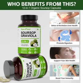 NaturePlanet Soursop Graviola Capsules with Black Seed Oil, Sea Moss, Ashwagandha, Turmeric & Moringa丨12 in 1 Herbal Blend Formula丨Immune Support & Gut health丨Gluten-Free, Non GMO, Vegan - 90 Counts