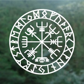 Black/Sliver Vegvisir Rune Circle Sticker Car Decal Window Simple Bumper Car Accessories Decor Unique S886 (White)