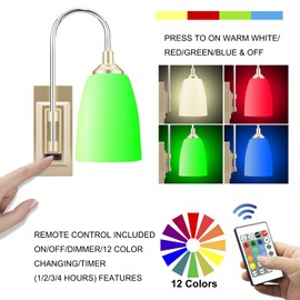 HONWELL Wall Lamp Rechargeable Battery LED Wall Sconces Indoor Multi Color Wall Sconce Light Fixture for Room Lighting, Stick Lights for Kitchen Hallway Bathroom,12 Colors,Remote Controlled