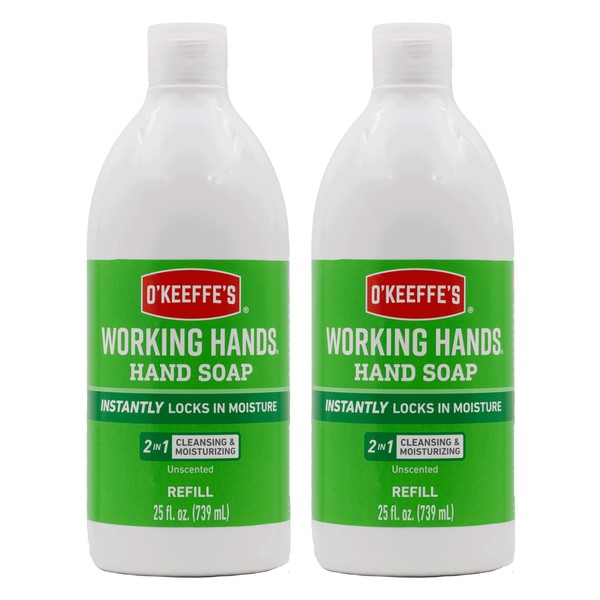 O'Keeffe's Working Hands Moisturizing Hand Soap, 25 Ounce Bottle Refill, Unscented (Pack of 2)
