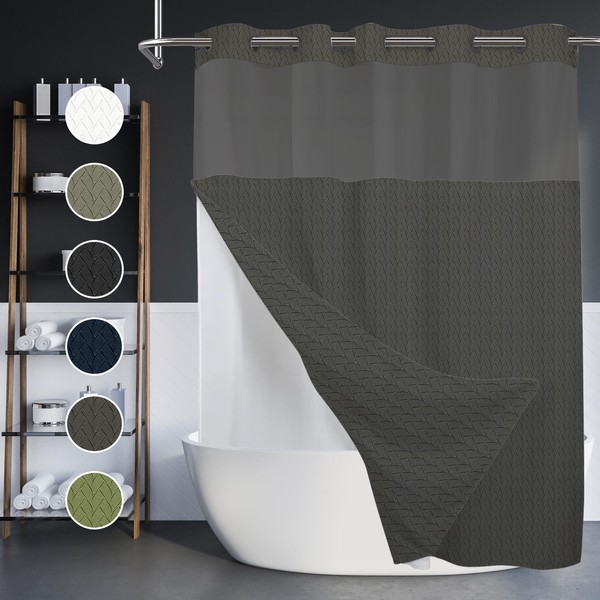 TERSUM No Hook Shower Curtain with Snap in Liner Set