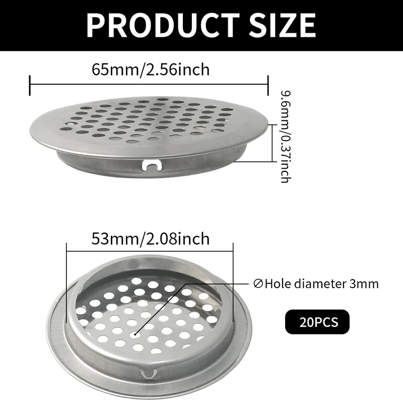 BuxiuGK Pack of 20 53 mm Stainless Steel Round Ventilation