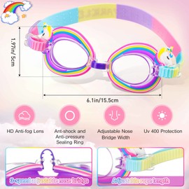 Fiada 2 Pcs Kids Swimming Cap Adjustable Toddler Swimming Goggles Stretchable Swim Hat Kids UV Protection Anti Fog Swim Glasses for Children Teens, 3-15 Years Old (Unicorn)