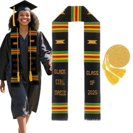 Kente Graduation Stole Class of 2025 with Honor Cord Set Black Girl Magic Graduation Sash 2025 African Kente Scarf for Black Women College Unisex 2025 Graduation Gifts