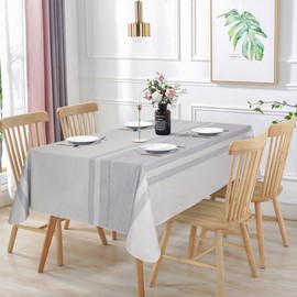 Vonabem 100% Waterproof Rectangle PVC Tablecloth, Vinyl Table Cloth Cover with Flannel Backing Oil Spill Proof Wipeable Table Cloths for Indoor Outdoor（Grey Stripe，52X70IN）