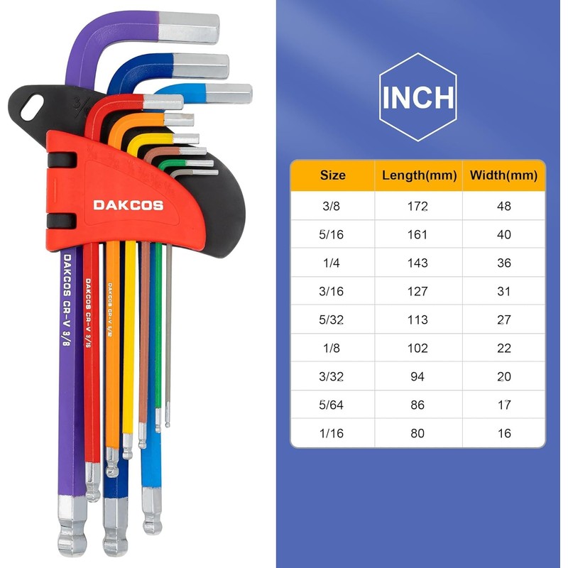 DAKCOS Hex Key Set, 9 Piece Allen Wrench Hex Key