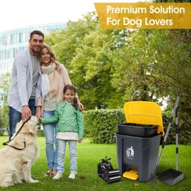 ALIESTFDNO Dog Pooper Scooper - 20L Large Dog Poop Trash Can Outside with Removable Inner Bucket, 37inch Long Handle Stainless Metal Tray & Rake, Dog Poop Trash Can for Outdoors with 90 Waste Bags