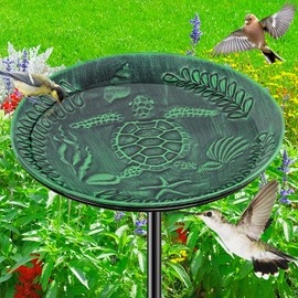 VeyFolzin.st Metal Bird Bath for Outside Bird Feeder Bowl, Detachable Birdbath & Birdfeeder with Base Stake, Vintage Bird Baths for Outdoors Garden Yard Lawn Decor (Vintage Green)