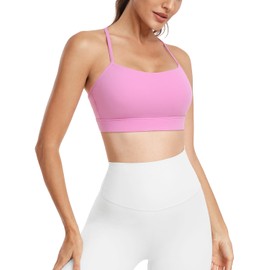 HeyNuts to Freest Y Back Sports Bras for Women Spaghetti Thin Strap Workout Bras Wirefree Padded Racerback Yoga Bras with Removable Pads Medium Impact Dahlia Mauve L