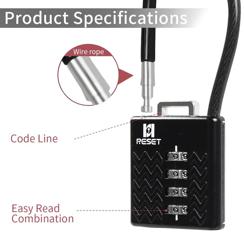 RESET-STS 4 Digit Combination Lightweight Security 40cm Cable Lock -