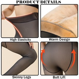Ycaaeo Women's Lined Tights, Winter Thick Fleece Lined Tights for Women, Thermal Translucent Warm Winter Tights Leggings, Black-220 g (5 ~ 20 °C)