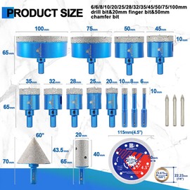 BRSCHNITT Diamond Tile Hole Saw Kit with Pilot Bit - (6-100mm) Dry Diamond Core Drill Bit Triangle Shank&Tile Blade for Porcelain Tile Ceramic Stone Granite Marble
