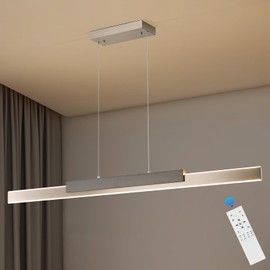 CaraLuxe 52in LED Linear Pendant Light Nickel Chandelier Dimmable Kitchen Island Light with Remote Control Modern Grey Wood Chandelier Light for Dining Room Home Office Study Bar