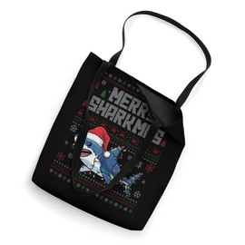 Merry Sharkmas Shark Lights Santa Funny Ugly Christmas Tote Bag