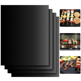 Pack of 4 BBQ Grill Mat, Grill Mat for Gas Grill, Non-Stick Grill and Baking Mat, Grill Mats 40 x 33 cm, Non-Stick Grill Mat, Baking Paper, Reusable, for Charcoal Grill, Electronic Grill, Oven