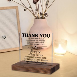 Thank You Boss Gift – Acrylic Desk Plaque with Appreciation Quote, Rustic Wood Base Office Sign for Farewell, Promotion, Retirement or Boss's Day Recognition Present TKA125