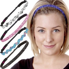 Hipsy Women's Adjustable NO SLIP Wave Country Flower Headbands (Wave Blue/White & Skinny Glitter 5pk)