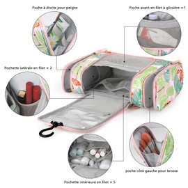 FOREGOER Large Travel Toiletry Bag Hanging Toiletry Bag for Men and Women, pink