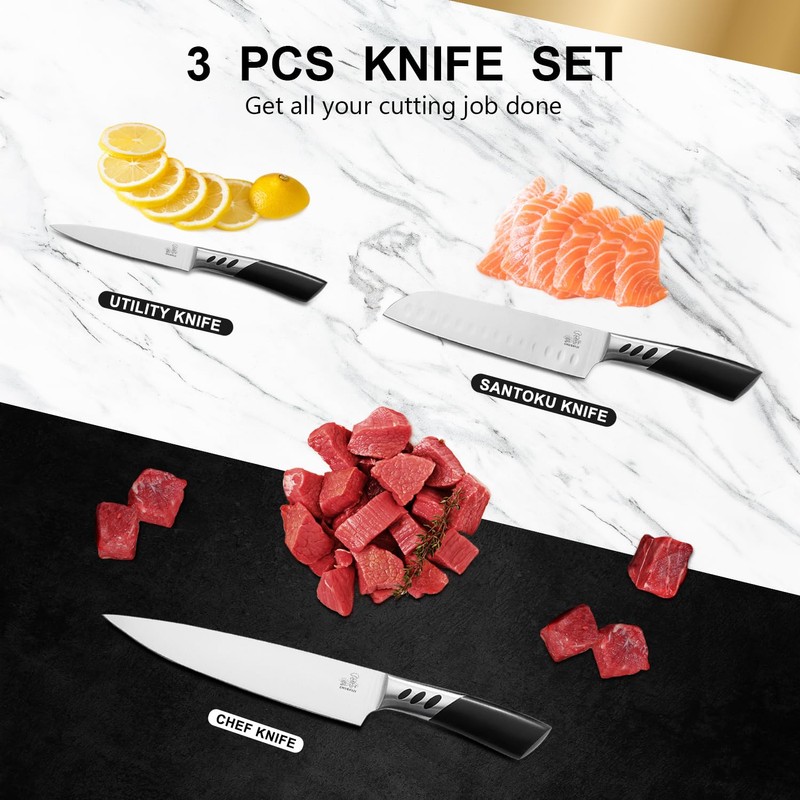 CHUSHIJI Kitchen Knives,Kitchen Knives Set of 3,Stainless Steel Kitchen Knife