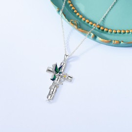 MEIDERBO Hummingbird Cross Necklace for Women 925 Sterling Silver Hummingbird Flower Pendant Hummingbird Jewelry for Hummingbird Lovers Birthday Christmas