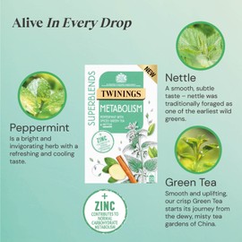 Twinings Superblends Metabolism Tea - Peppermint & Spiced Green Tea Herbal Infusion with Nettle & Zinc, Metabolism Booster Tea, 80 x Biodegradable Tea Bags