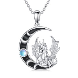 AXELUNA Dragon Necklace 925 Sterling Silver Moon Dragon Necklace Dragon Pendant Necklace Dragon Jewelry for Women Men
