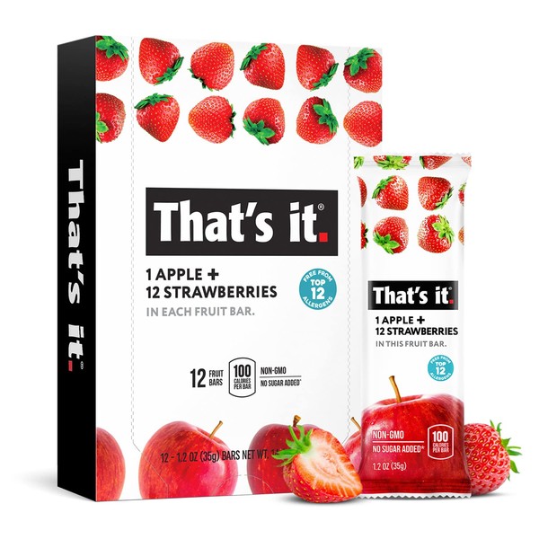 That's it. Apple + Strawberry 100% Natural Real Fruit Bar, Best High Fiber Vegan, Gluten Free Healthy Snack, Paleo for Children & Adults, Non GMO No Sugar Added, No Preservatives Energy Food (12 Pack)