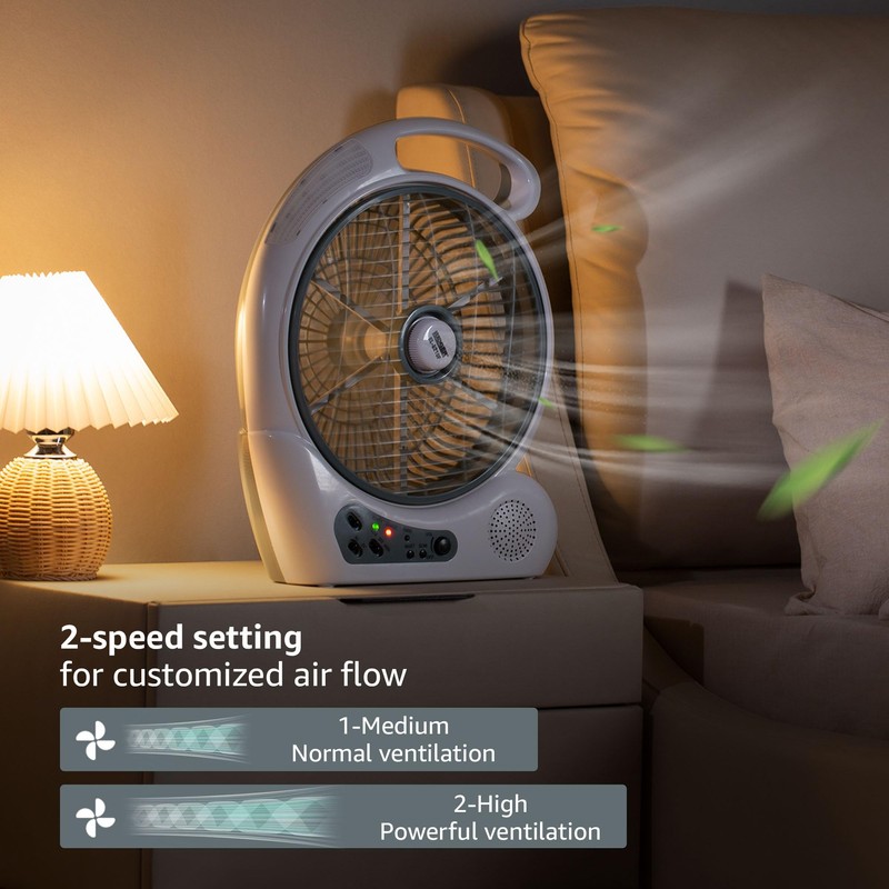 LUDGER 10" Rechargeable Fan with LED and FM Radio (EL-8210F),