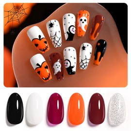 GAOY Orange Dark Purple Red Gel Nail Polish Set, 6 Colors Black Glitter Silver Holiday Soak Off Gel Polish Kit for Salon and Nail Art DIY at Home