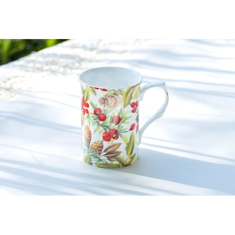 Stechcol Gracie Holly and Pine Cone 10oz Bone China Mug