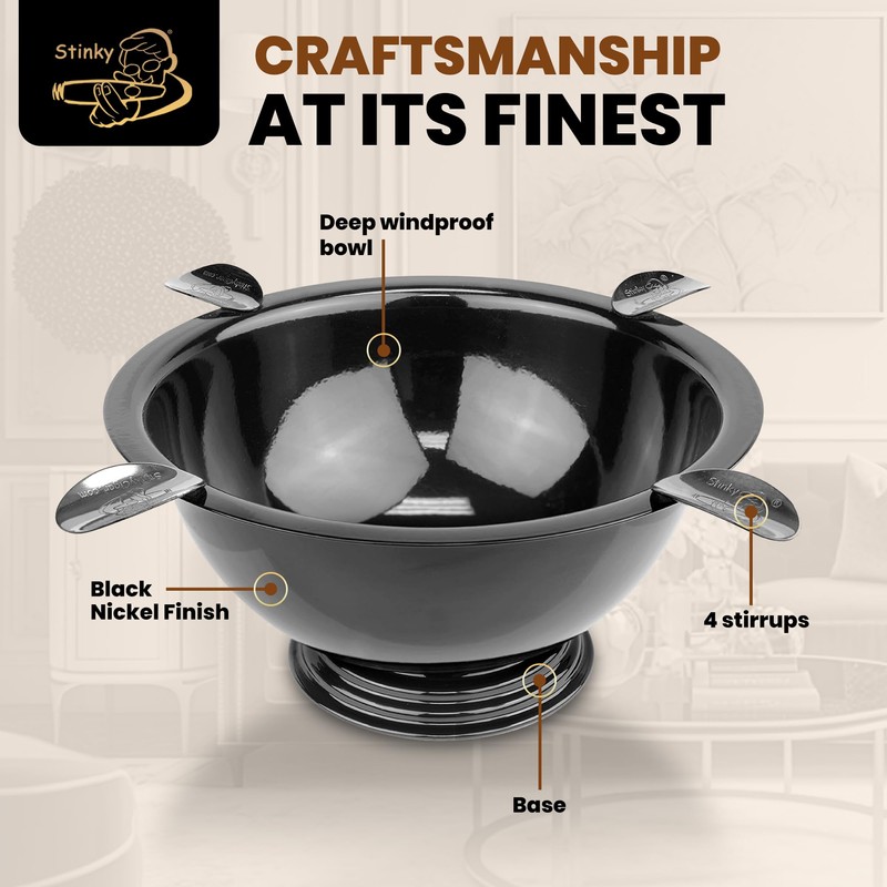 Stinky Cigar Black Nickel Ashtray - Windproof Stainless Steel Design
