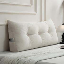 Headboard Pillow Twin/Twin XL, Beige Triangle Wedge Pillow Headboard for Dorm, Daybed Backrest Cushion for Reading Sitting Working, 39.4"x15.7"x7.5"