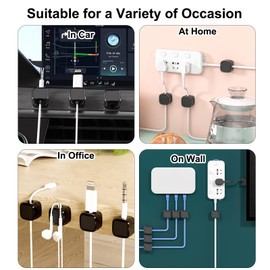 [8 Pack] 6PCS Magnetic Cable Organizer with 2PCS Silicone Magnetic Cable Ties, Adhesive Cord Organizer Clips Organizer, Wire Holder Keeper Management for Home Office Desk Car Wall Kitchen Appliances