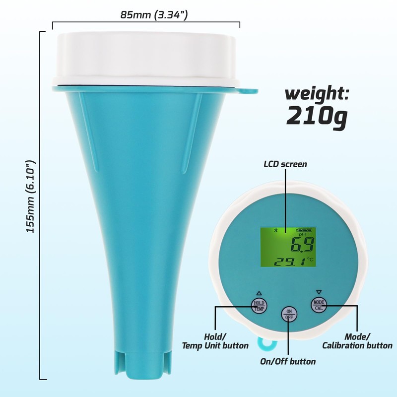 6-in-1 Digital Floating Water Monitor with Bluetooth | Real-Time pH,