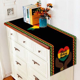 Vohado Black History Month Table Runner Afro African American Heritage Festival Support Equality Social Celebration Holiday Dining Room Party Decoration (13" x 72")