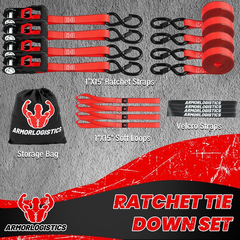 ARMORLOGISTICS Motorcycle Tie Down Strap, Ratchet Tie Down Straps, 2100IBS