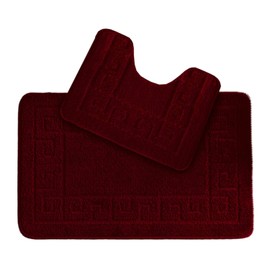 Lions Bathroom Mat Sets 2 Piece - Ultra Soft Greek Pattern Bath Toilet Bath Mat Anti Slip Pedestal Set, 100% Polypropylene, Water Absorbent, Machine Washable, Bathroom Accessory (Burgundy)