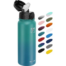 Fanhaw 20 oz Insulated Stainless Steel Water Bottle with Straw Lid, Leakproof & Anti-Dust Sports Bottle for Kids, Women & Men (Green Blue)