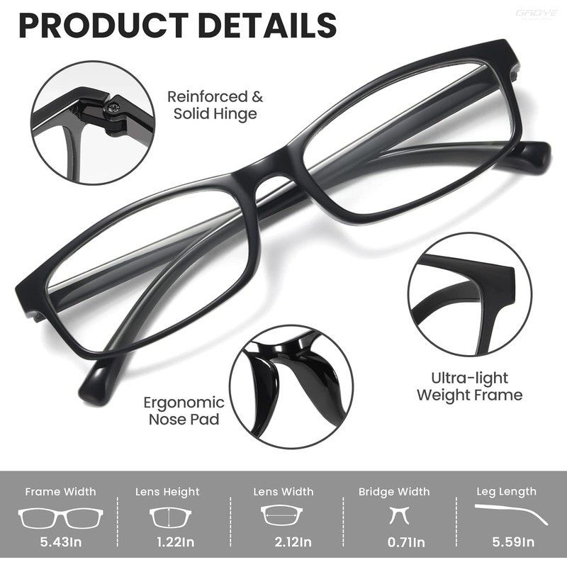 Gaoye 6-Pack Reading Glasses Blue Light Blocking,Spring Hinge Readers for